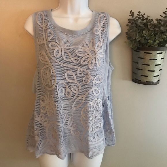 Free people periwinkle crop tank with mesh overlay - Picture 2 of 8
